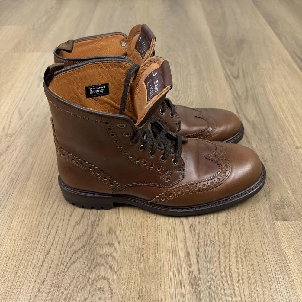 Allen Edmonds Boots Mens Size 8 Brown Chapman Leather Wingtip Weatherproof Lug